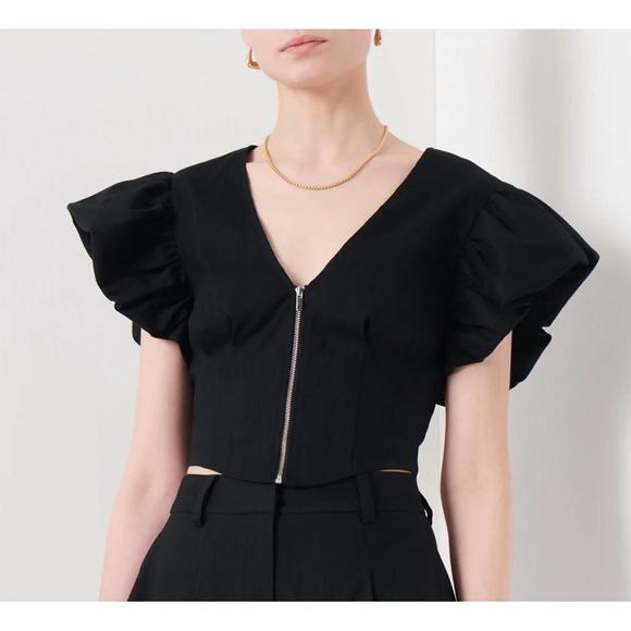 NEW DEREK LAM 10 CROSBY genna balloon sleeve bustier top in black - Picture 1 of 3